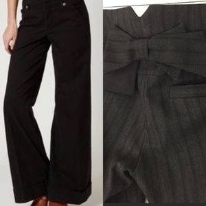 Anthro Cartonnier Black/Deep Grey Striped Bow Trim Trousers Sz  6